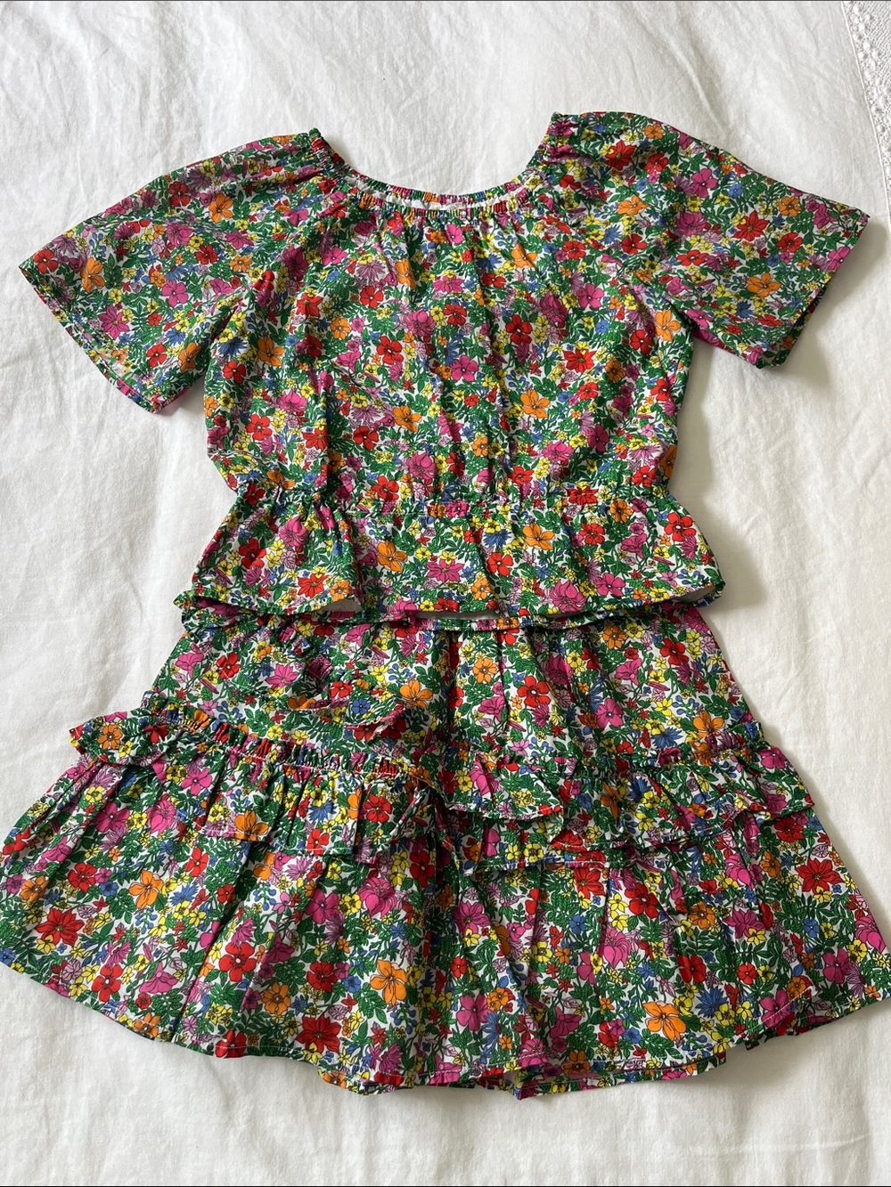 Crewcuts Multicolor Floral Cotton Matching Skirt Set, Size Large